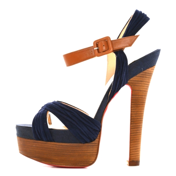 Christian Louboutin Suede Chouquette 160 Platform Sandals, Navy Blue, Size 8.5 - Picture 6 of 9
